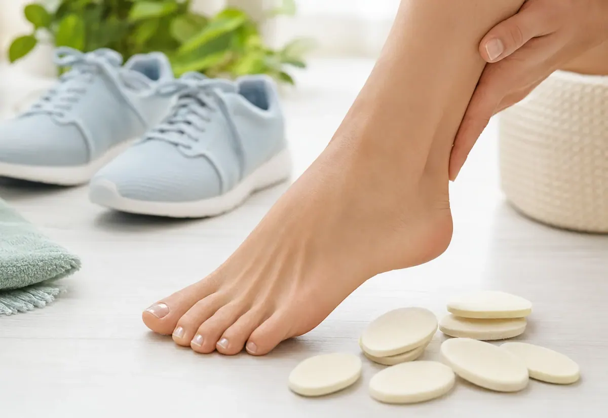Una persona si prende cura dei piedi prima di indossare le scarpe