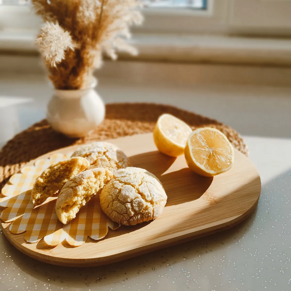Biscotti al limone su un vassoio in una cucina illuminata dal sole